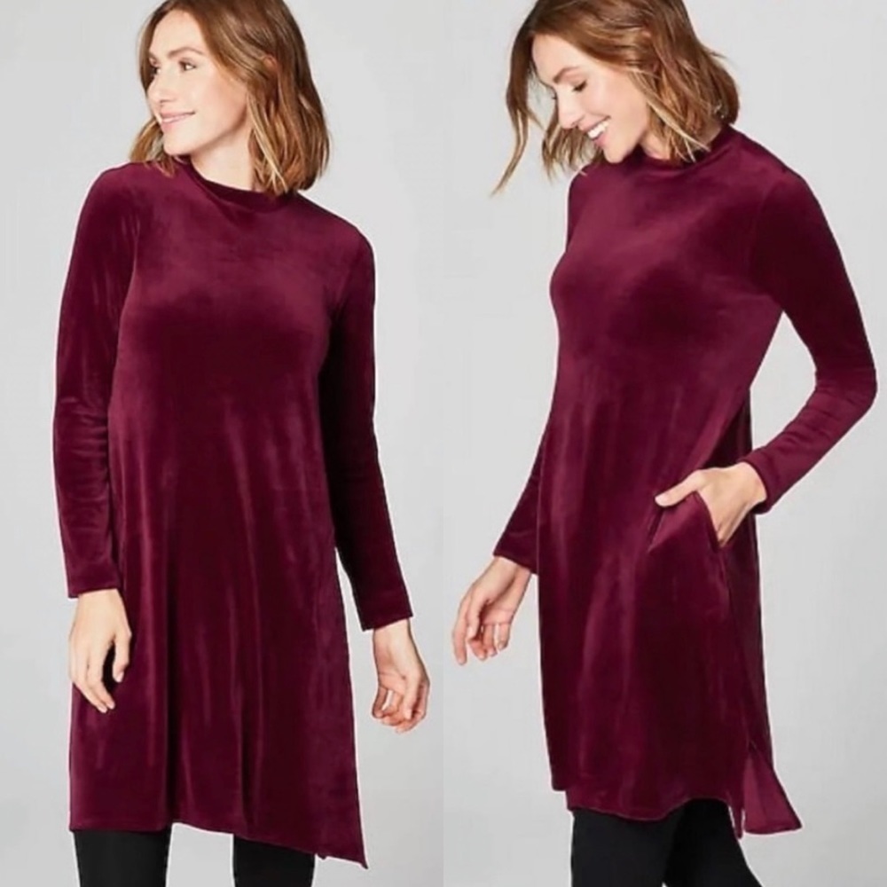 NWT J. Jill Velour Tipped Pocket Dress In Red